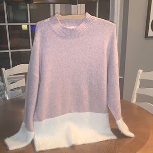 Adyson Parker AP Pink & Cream White Fuzzy Crew Neck Sweater Size XL